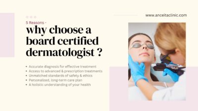 5 Reasons You Must Choose a Board-Certified Dermatologist Table comparing Board Certified Dermatologist vs Esthetician and Trichologist.